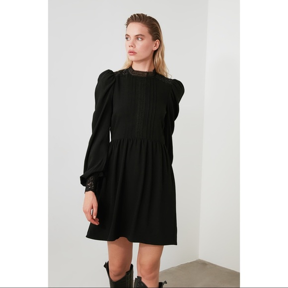 Woman Comfy Fit Flare Black Mini Dress - Picture 3 of 5